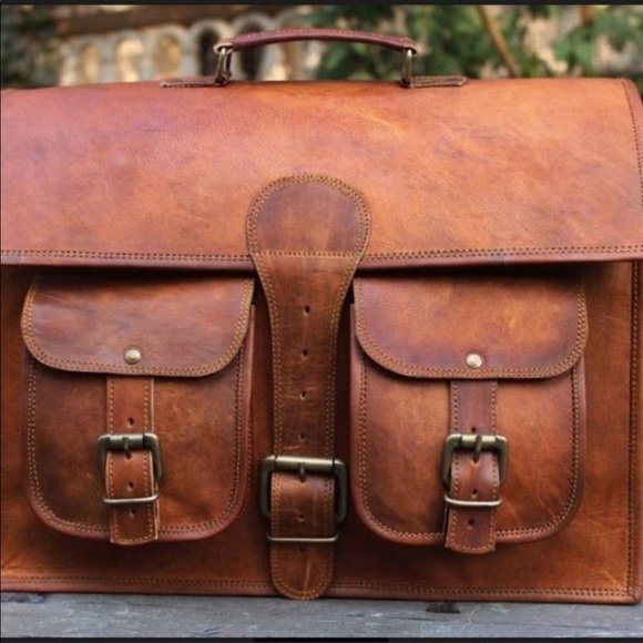 Handmade leather men’s briefcase with handle - Picture 4 of 5